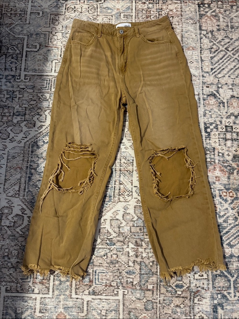 Women’s Ankle Cropped Distressed Jeans - Mustard